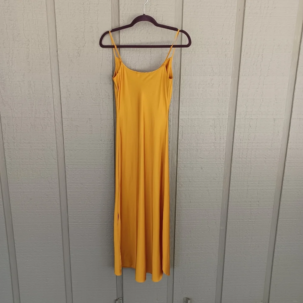 All Saints Hadley Slip Dress 0 Women Cowl Neck Satin Side Slit In Ochre Yellow